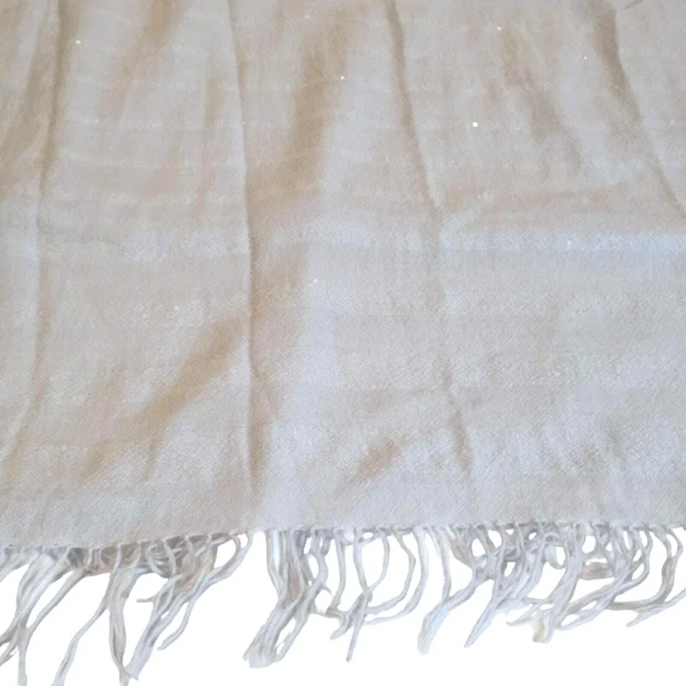 Light Blue Sequin‎ Striped Knit Wrap Scarf with Fringe Trim Shimmer Shawl